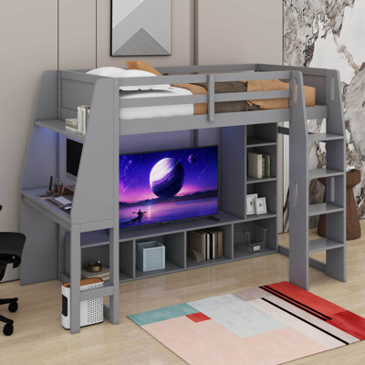 Lit mezzanine simple avec bureau et support à vêtements suspendu