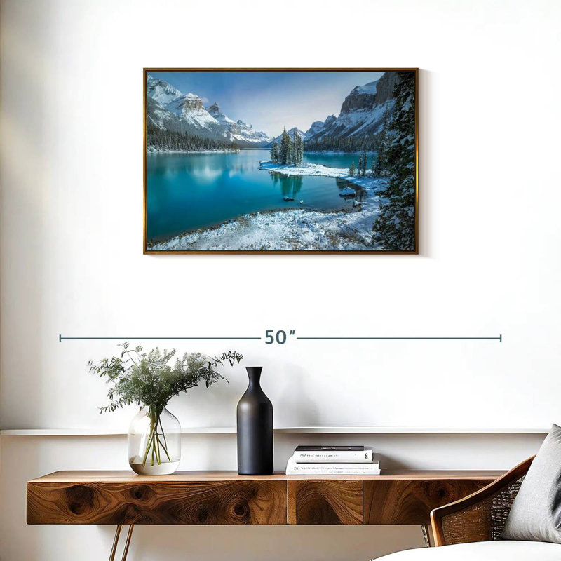 Spirit Island en hiver, Cadre flottant doré, 31 po x 21 po