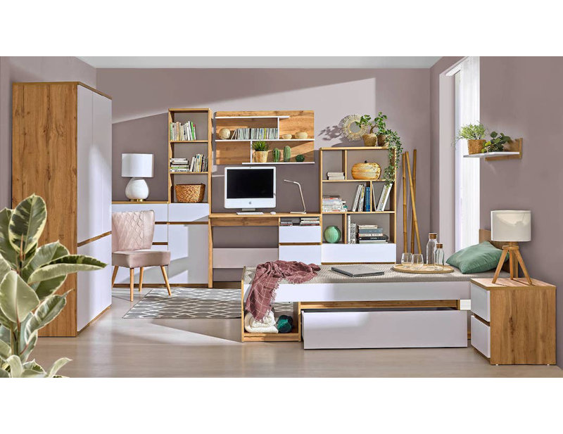 Ottuso 150cm H x 80cm W Standard Bookcase, Oak Wotan/Arctic White