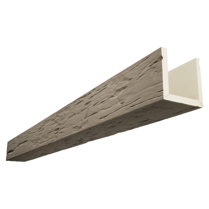 Poutre en imitation de bois taillée à la main à trois côtés (poutre en U), H 12 po x l 8 po, Rustic Taupe, L 20 pi