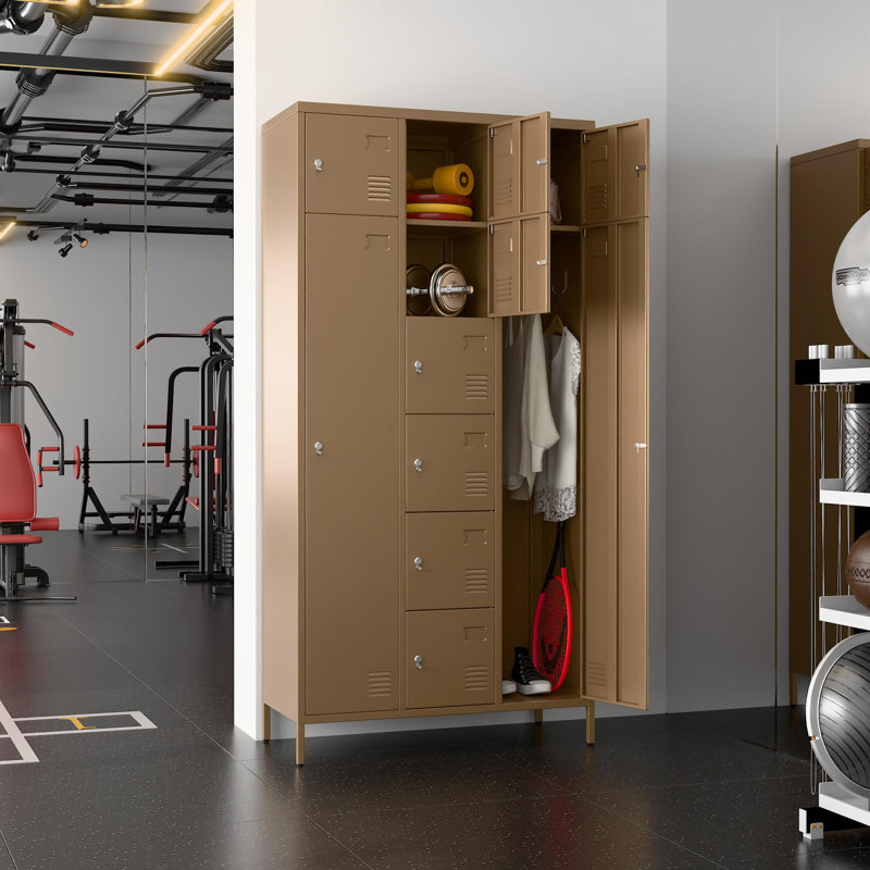 Casiers de rangement en métal H 72 po avec 10 portes et tringle, casiers pour employés industriels avec 2 grandes et 8 petites portes pour salle de gym, école, bureau, assemblage requis