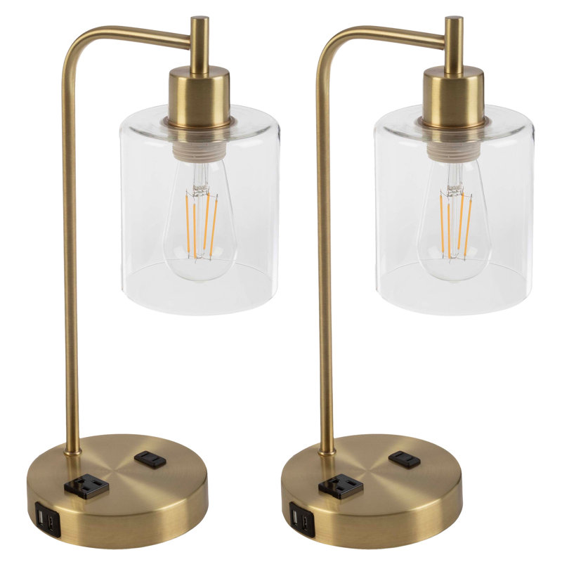 Ensemble de 2 lampes avec ports USB Ebern Designs, or, Or