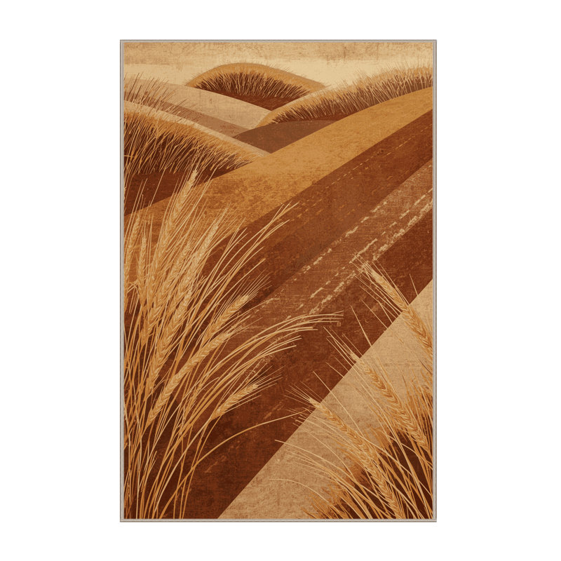Machine Washable Ortencia Savanna Grass Country Rustic Vintage Look Rug in Brown – Beige Binding, 8x12