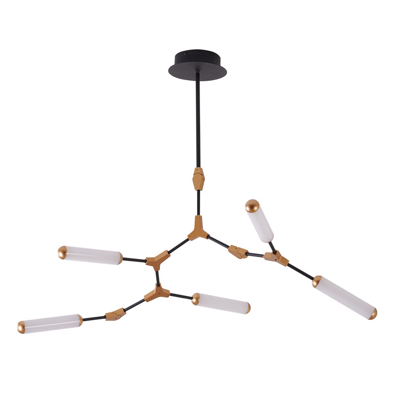 Lustre à 5 lumières DEL noir et doré à intensité variable avec diffuseurs en acrylique blanc