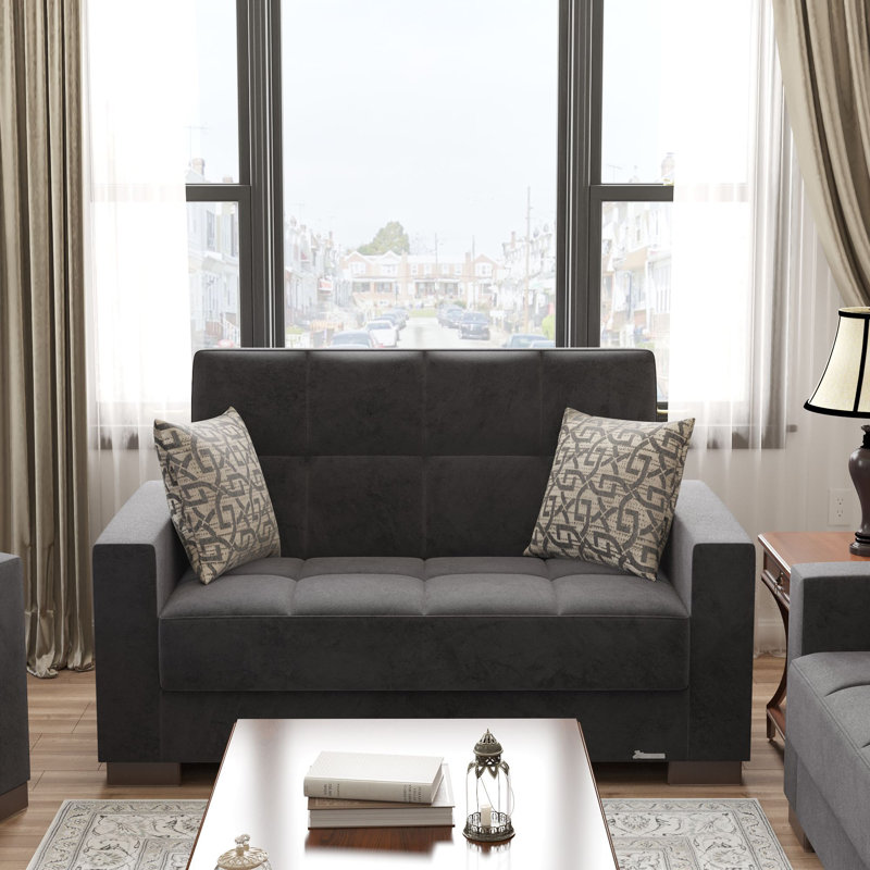 Causeuse convertible avec rangement en microfibre Collection, Noir, noir, noir, noir