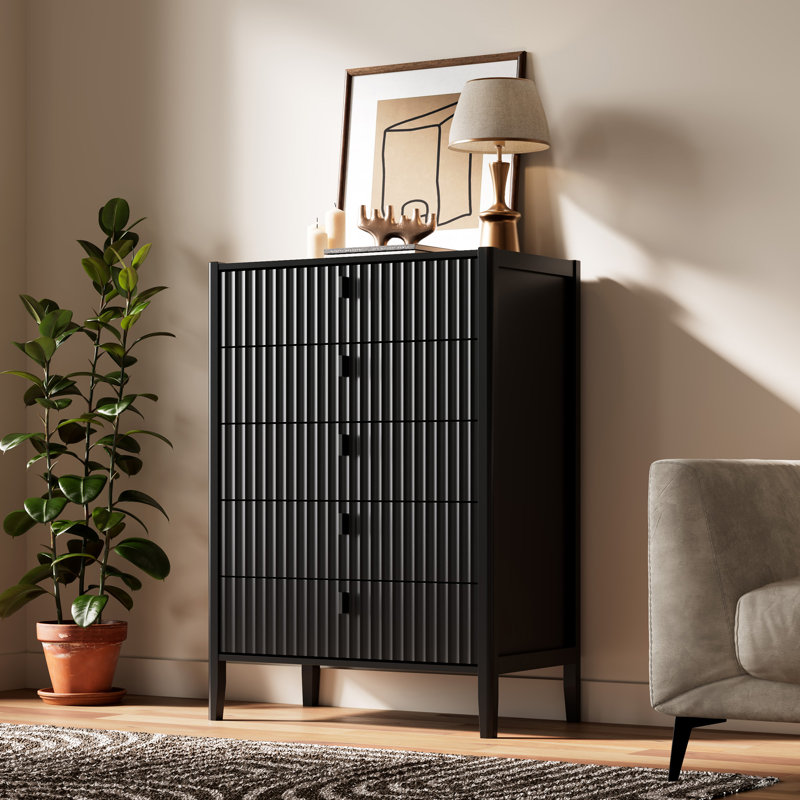 5 - Drawer Dresser, 44" H, Black