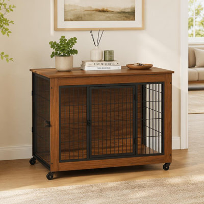 Furniture-Style Dog Crate with Wheels for Small Dogs