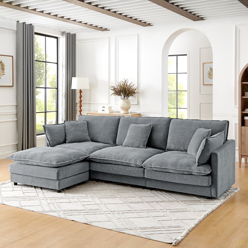 Canapé modulaire en L avec repose-pieds et canapé convertible surdimensionné pour 4 personnes Modern Home Living