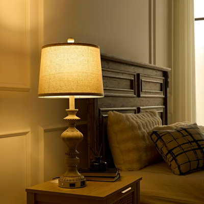 Ensemble de 2 lampes de table de ferme avec ports USB C + A et prise de courant CA, lampes de table de chevet à commande tactile à intensité variable à 3 voies pour chambre à coucher, salon, bureau, couloir, design traditionnel rustique