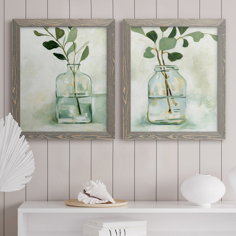 «Eucalyptus Branch Still Life I», ensemble de 2 peintures sur toile encadrées, H 24 po x l 36 po x P 1,5 po