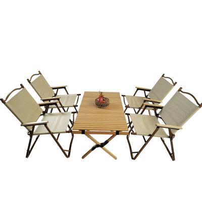 Foldable Archaeology Dining - 1 Table & 4 Chairs, Natural, Historical Flavor Portable Ensemble And For Fishing Beach Trips