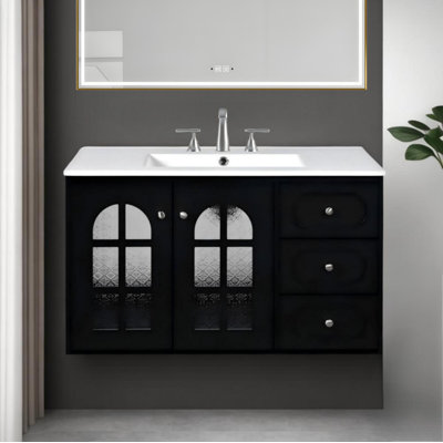 Armoire de salle de bain murale 36 po avec 3 tiroirs et armoire à fermeture en douceur