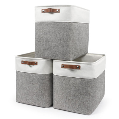 Grands paniers de rangement en tissu pour 3 tablettes, paniers de rangement décoratifs en lin