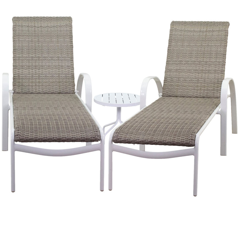 Outdoor Chaise Lounge with Table, Gray, White