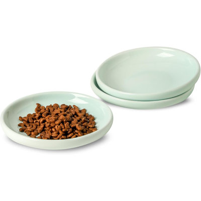 Set of 3 Wide Shallow Ceramic Cat Bowls, Whisker Friendly Lead-Free Pet Food Water Feeding Dishes