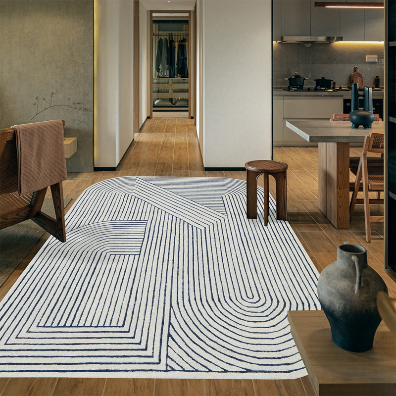 Tapis bleu marine / blanc Novelty, Novateur 8 pi x 10 pi