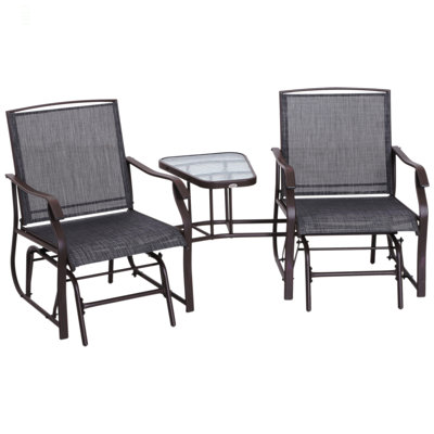 Outsunny Outdoor Glider Chairs With Coffee Table, Patio 2-Seat Rocking Chair Swing Loveseat With Breathable Sling For Backyard, Garden And Porch, Grey by Dovecove