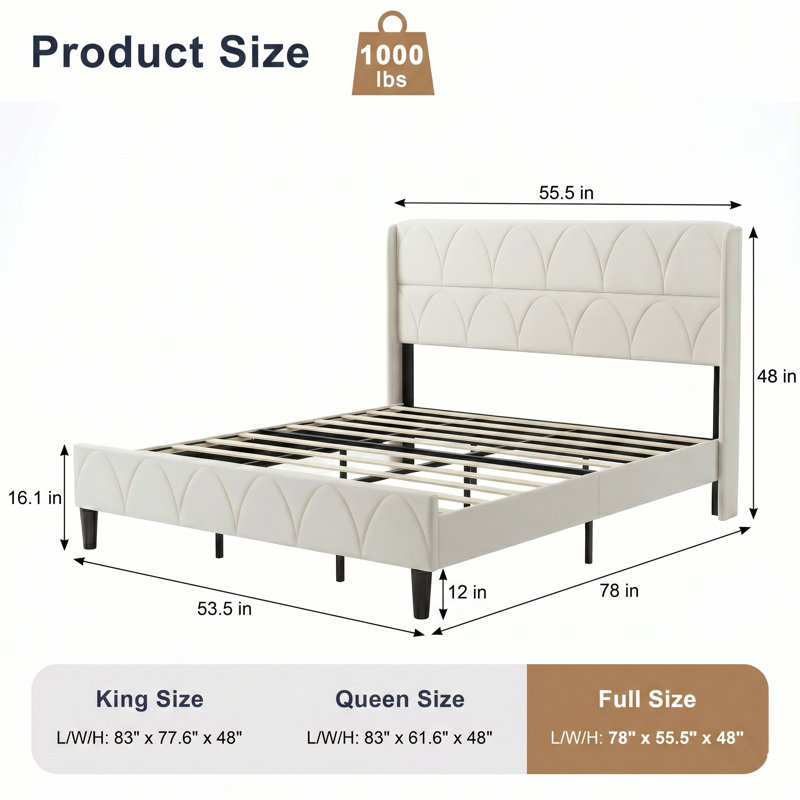 Lit tapissier Modern Modern, Cream, Double