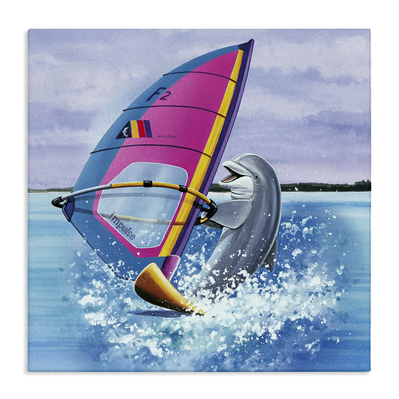 «Wind Surfer Dolphin», art mural sur toile par Art Brands, LLC., H 17 po x l 17 po