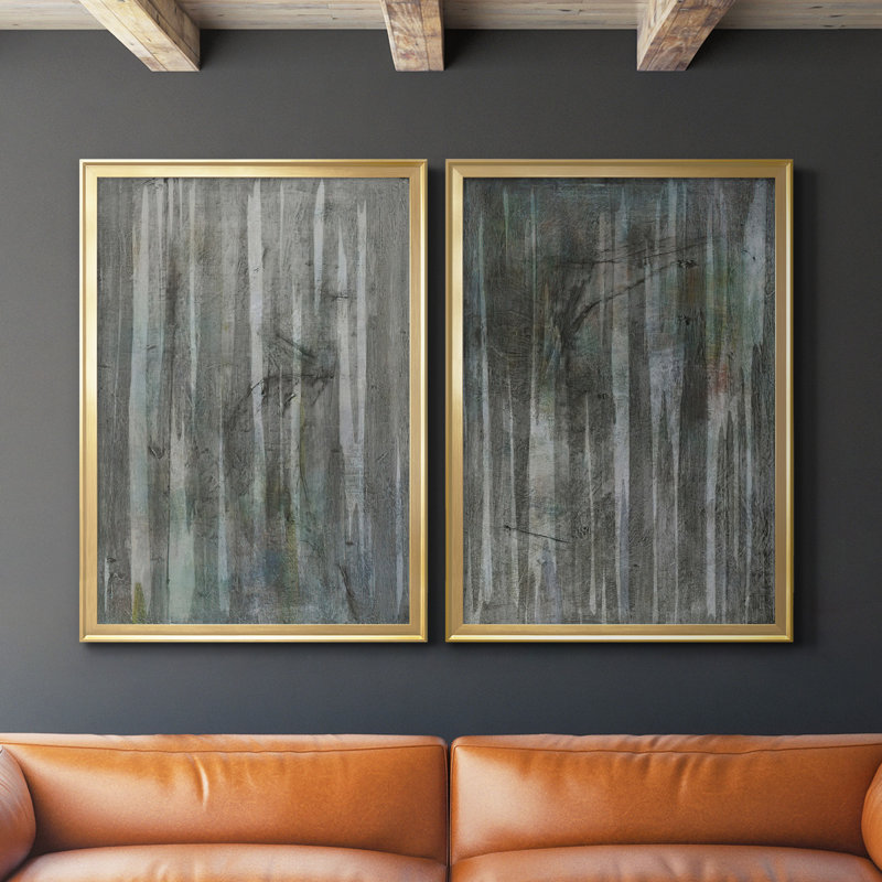 Birch Forest Abstracts I, toile encadrée de qualité supérieure - prête à être accrochée, Or, H 61 po x l 42,5 po x P 2,5 po