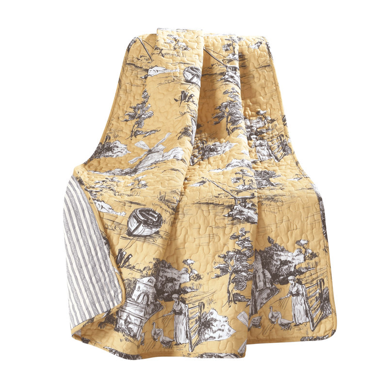 French Country Toile Reversible Cotton Throw Yellow/Gray 50" x 60"