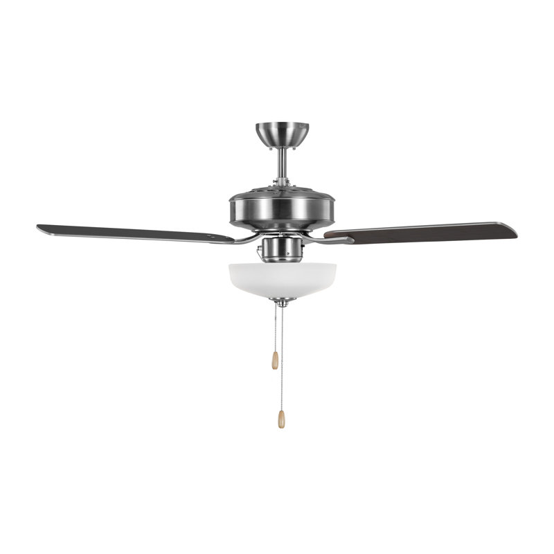 48'' Ceiling Fan with LED Lights, Brushed Steel, Silver/American Walnut