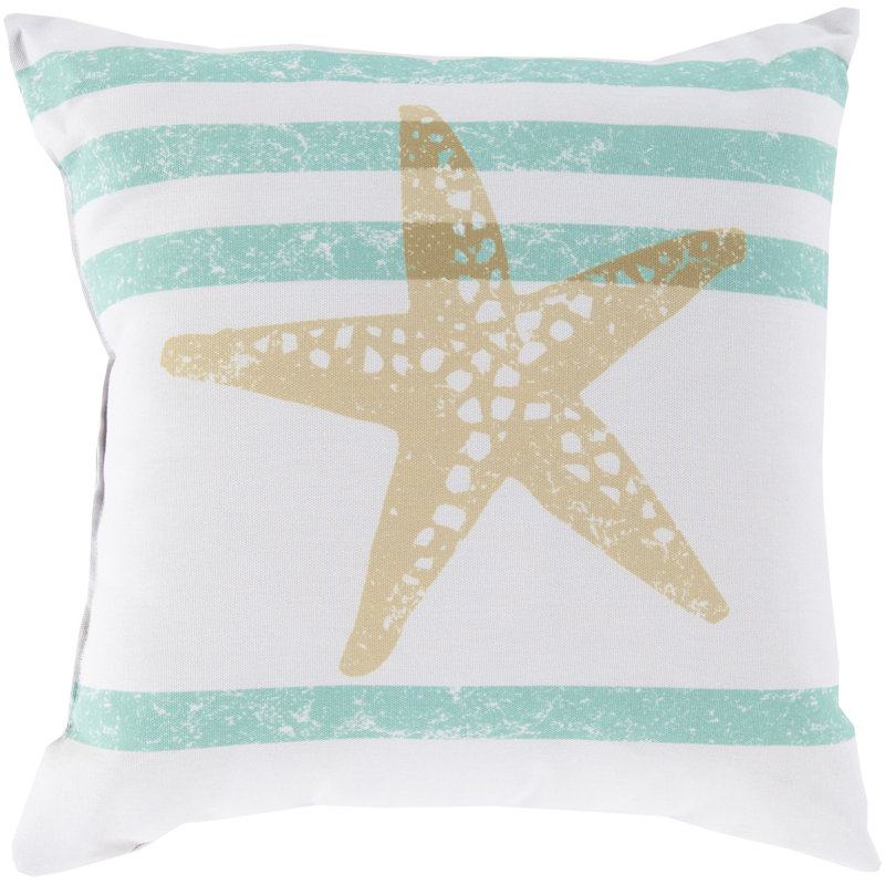 Rain Stripes And Starfish Outdoor Throw Pillow, 26" H x 26" W x 4" D