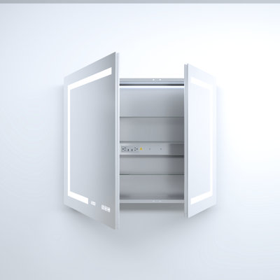 36 In. W X 30 H Rectangular Silver Aluminum Medicine Cabinet With Integrated Led, Clock, - Fog Function, Interior Auto Sensing