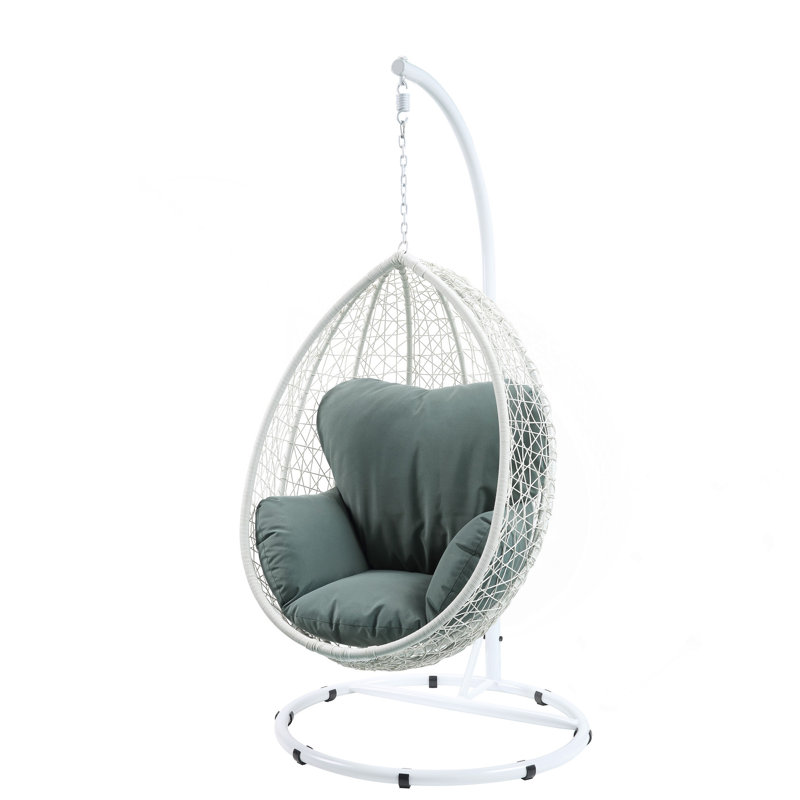 Chaise suspendue en tissu beige et osier noir, Blanc, Vert