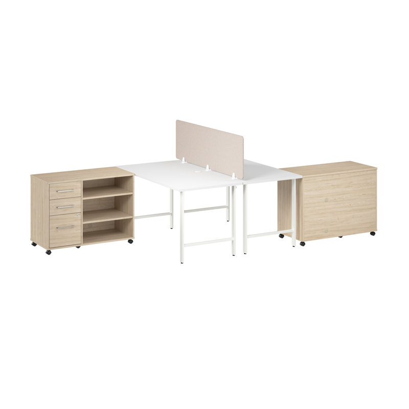 Bush Business Furniture Hustle 2 Person Computer Desk With Mobile Storage Cabinets, Power Grommets, And Privacy Screen