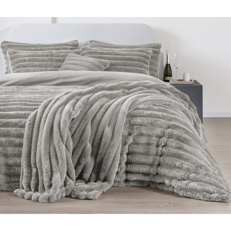 Kampala Hill Big Cord Teddy Blush Duvet Cover Set Bedding Set, Double Duvet Cover  + 2 Standard Pillowcases, Grey