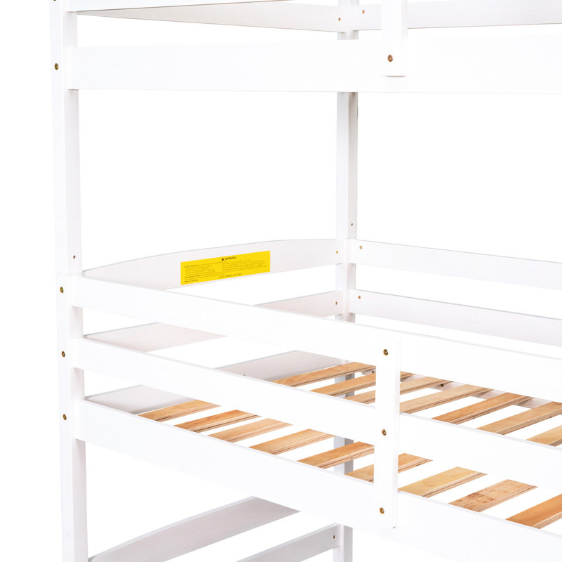 Twin Size Triple Bunk Bed With Storage Staircase - White & Separate Style Option Space