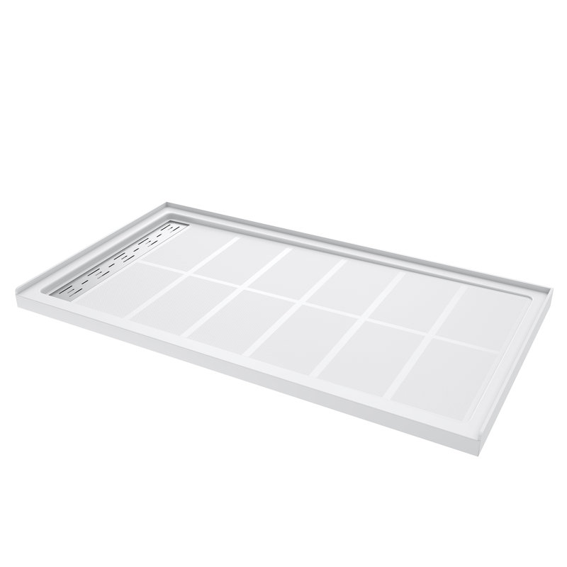 Elegant 60" W x 32" D x 4" H Shower Base with Single Threshold Anti-Slip Acrylic Shower Pan White, Left
