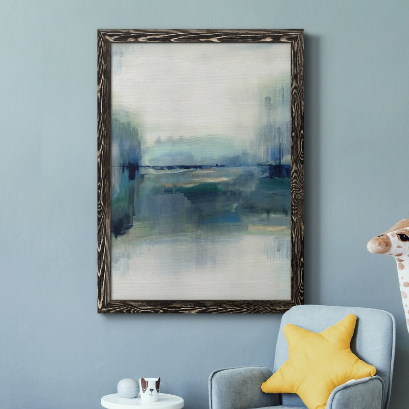 Indigo Meadow - peinture sur toile encadrée, H 44 po x l 31 po x P 1 po, Toile avec cadre noir