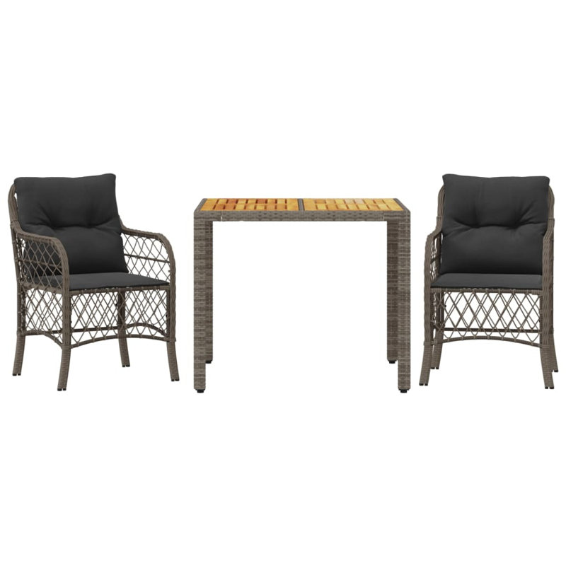 Red Barrel Studio® Bistro Set With Cushions Poly Rattan, 4, 29.5" H x 35.4" W x 35.4" D, Dark Gray/Gray