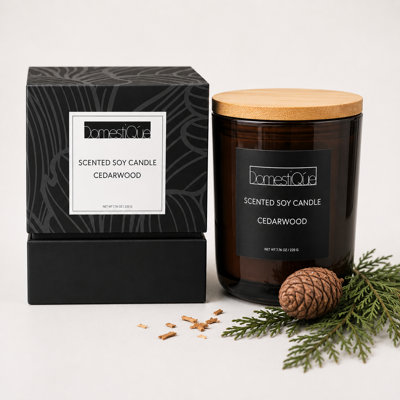 Bougie parfumée Domestique Luxury, durée de combustion de 40 à 60 heures, mélange de cire de soja et mèche de coton biologique, contenant en verre avec boîte-cadeau, bois de cèdre, 8 oz
