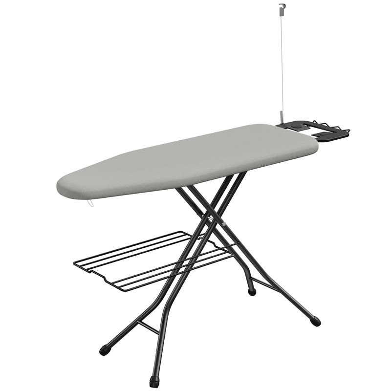 Table à repasser à hauteur réglable avec 4 pieds, Gris avec portemanteau