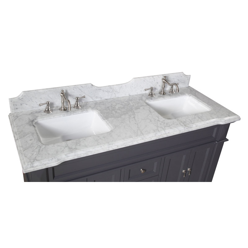Ensa 60'' Double Bathroom Vanity with Top, Charcoal Gray, Carrara Marble