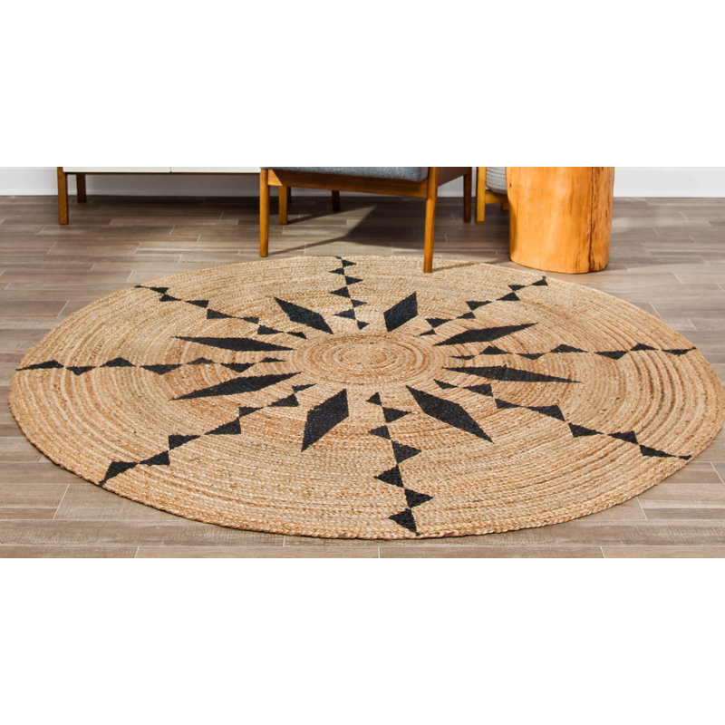 Tapis brun en jute tressé à la main Zinia, Rond 4 pi