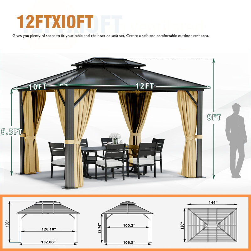 Abri De Jardin Pour Patio en Métal en Aluminium Mesurant L 12 Pi X P 10 Pi