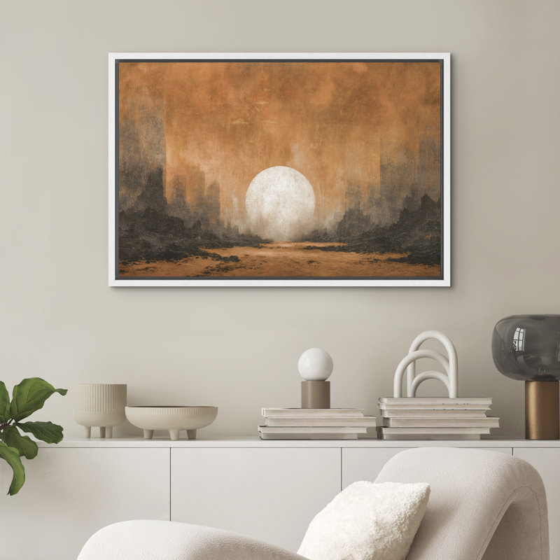 «Rustic Earth Tone Abstract Sunset Landscape Minimal Desert Scene», décoration murale pour le salon, chambre à coucher, toile encadrée, chambre principale, reproduction d'art