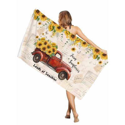 Serviette de plage surdimensionnée Farmhouse Red Truck Sunflower, séchage rapide, absorbant et doux, sans sable, 203 x 152 cm. Un sac en toile assorti à la serviette de plage vous sera offert.