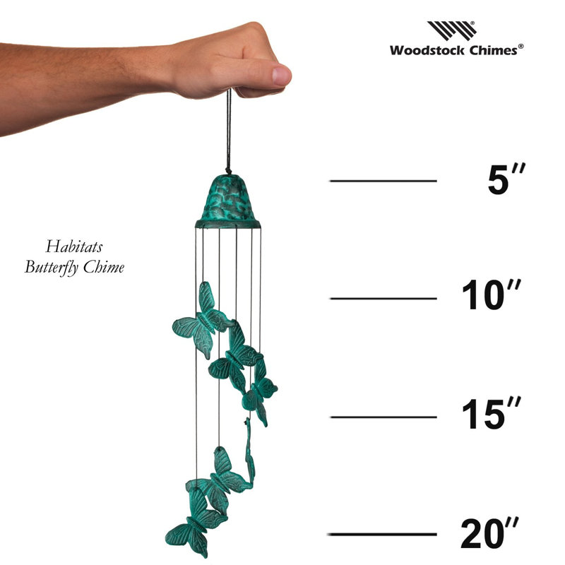 Verdigris Cast Metal Butterfly Wind Chime, 21 Inches