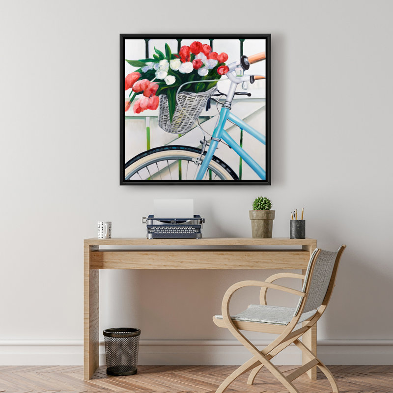 Vélo avec tulipes - Toile rose rétro Home Decor