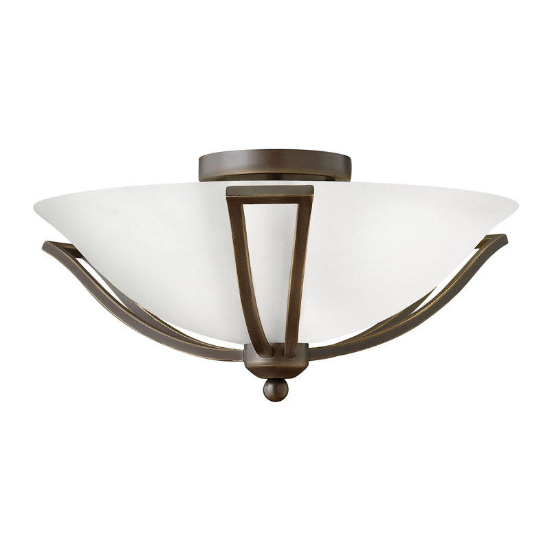 Bolla 2 - Light 16.8" Unique/Statement Bowl LED Semi Flush Mount, Etched Opal Glass, Olde Bronze, Incandescent