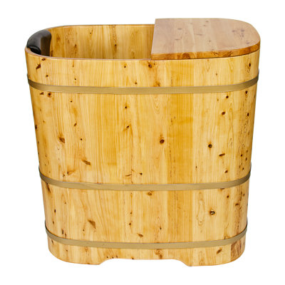 34’’ x 23’’ Freestanding Deep Soaking Tub Japanese Wood Bathtub with Lid for Small Spaces STB12801