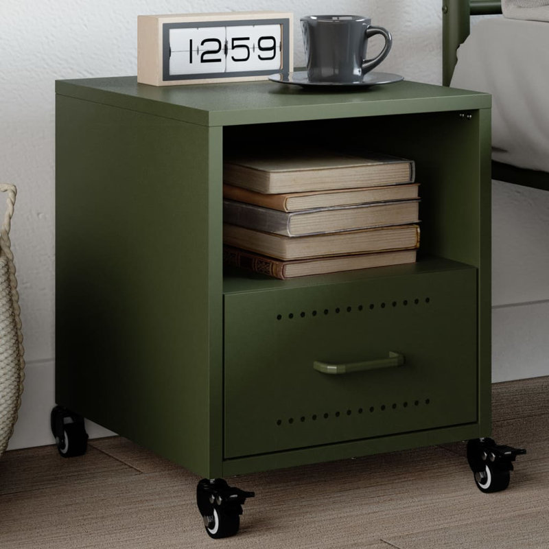 Ameara 36cm W Steel Bedside Table, Olive Green