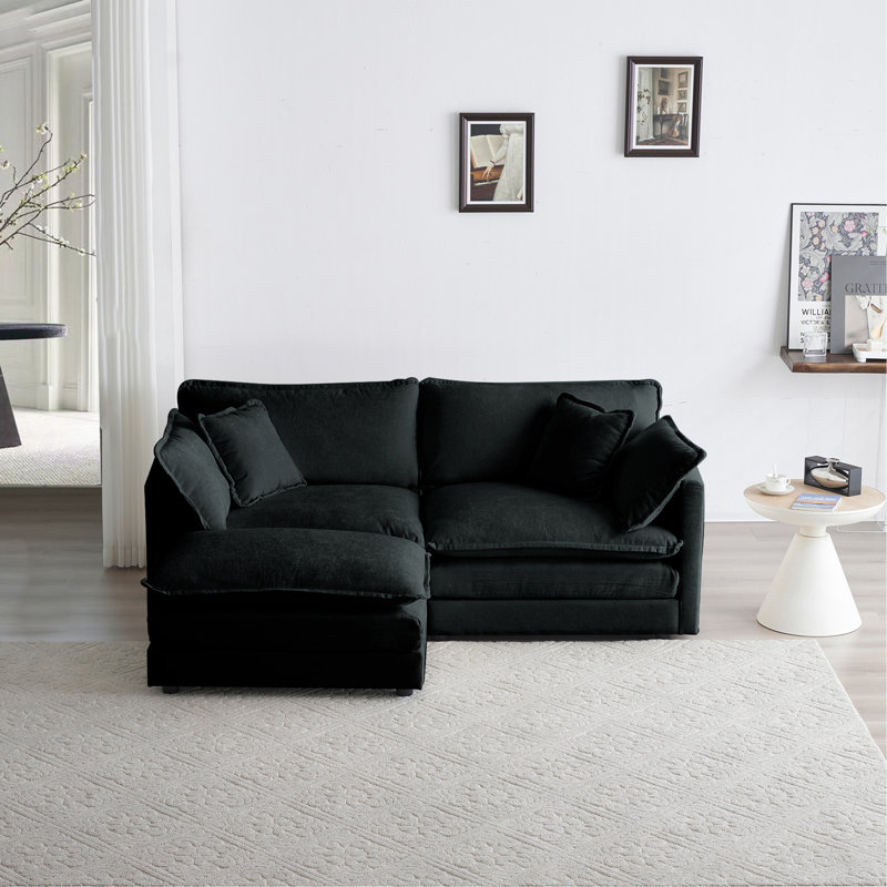 Comfortable And Stylish Chenille Two-Seater Sofa With Ottoman For Relaxing And Entertaining