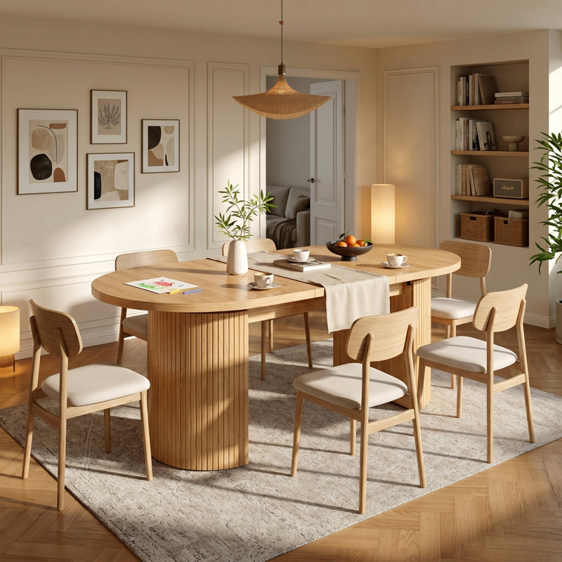 Extendable Dining Table, Natural Wood