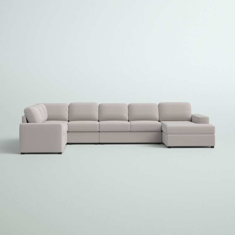 Andes 146.5" Wide Reversible Modular Sectional, Beige Linen Blend